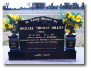  Small OG Headstone, Black Base with Two Large Square Vases